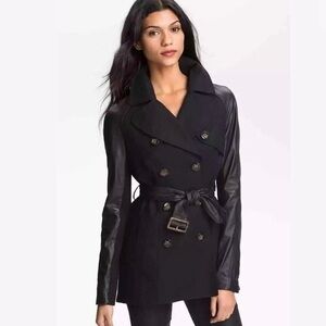 Dawn Levy Morgan leather sleeve panel black trench size L
